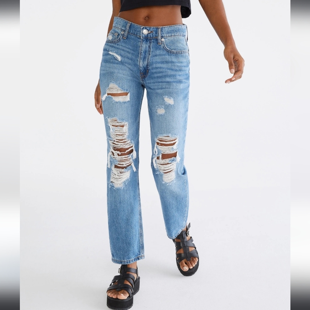 Aeropostale Mom Jeans High Rise Ripped Distressed Destroy Womens Size 2